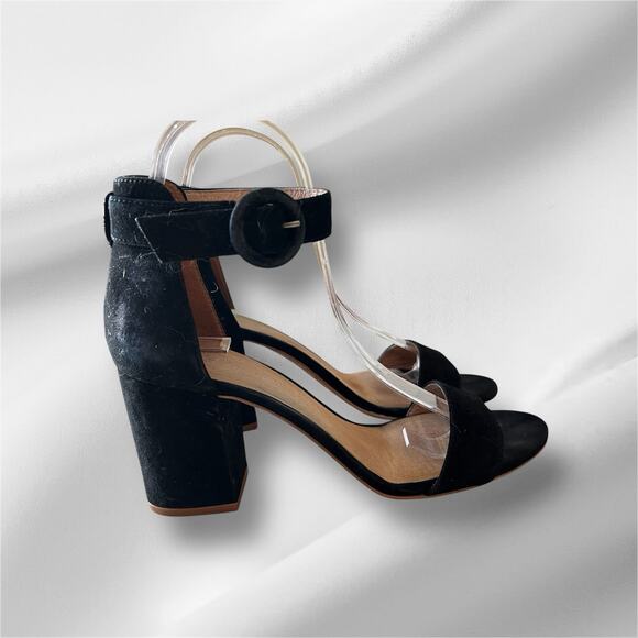 Madewell Regina Sandal Black Suede Block Heel Buckle Size US 8 Ankle Strap - Picture 2 of 8